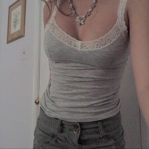 Y2k 2000s lace coquette dollete grey white hollister tank top